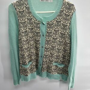 Woolrich Aqua and Cream Owl Pattern Cardigan